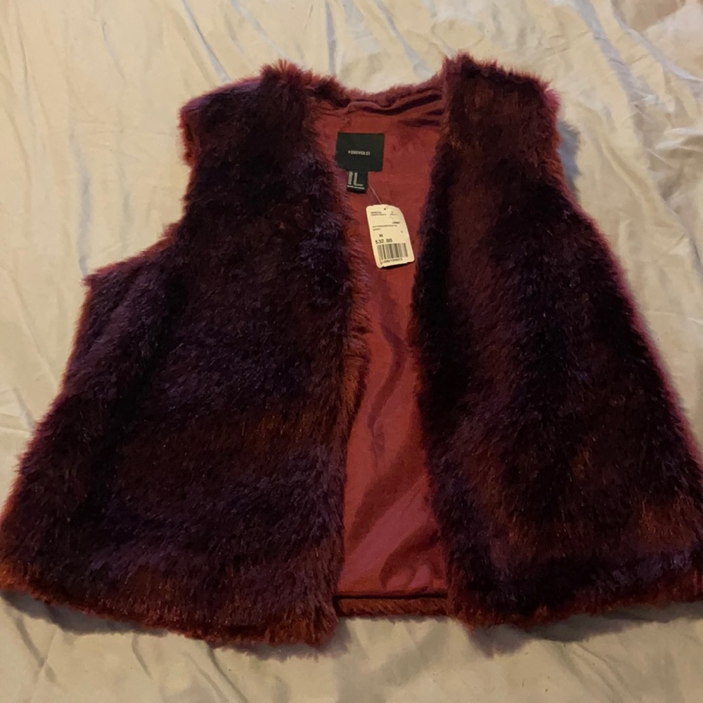 Burgundy forever 21 fur vest